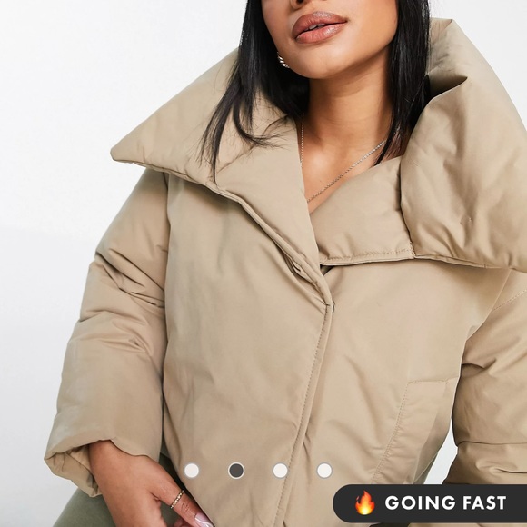 ASOS Jackets & Blazers - ASOS DESIGN luxe collar cropped puffer jacket in camel